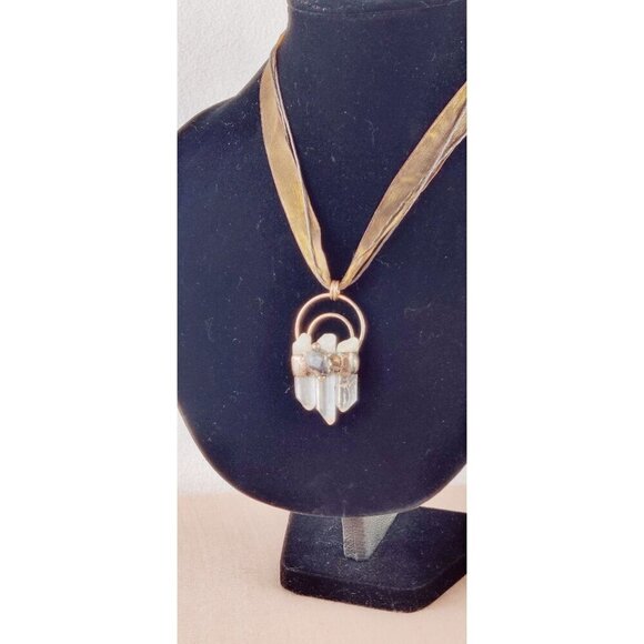 Choker Necklace Quartz Crystal Bendant Focal Copper Boho Mystic Healing Gypsy - Picture 4 of 9